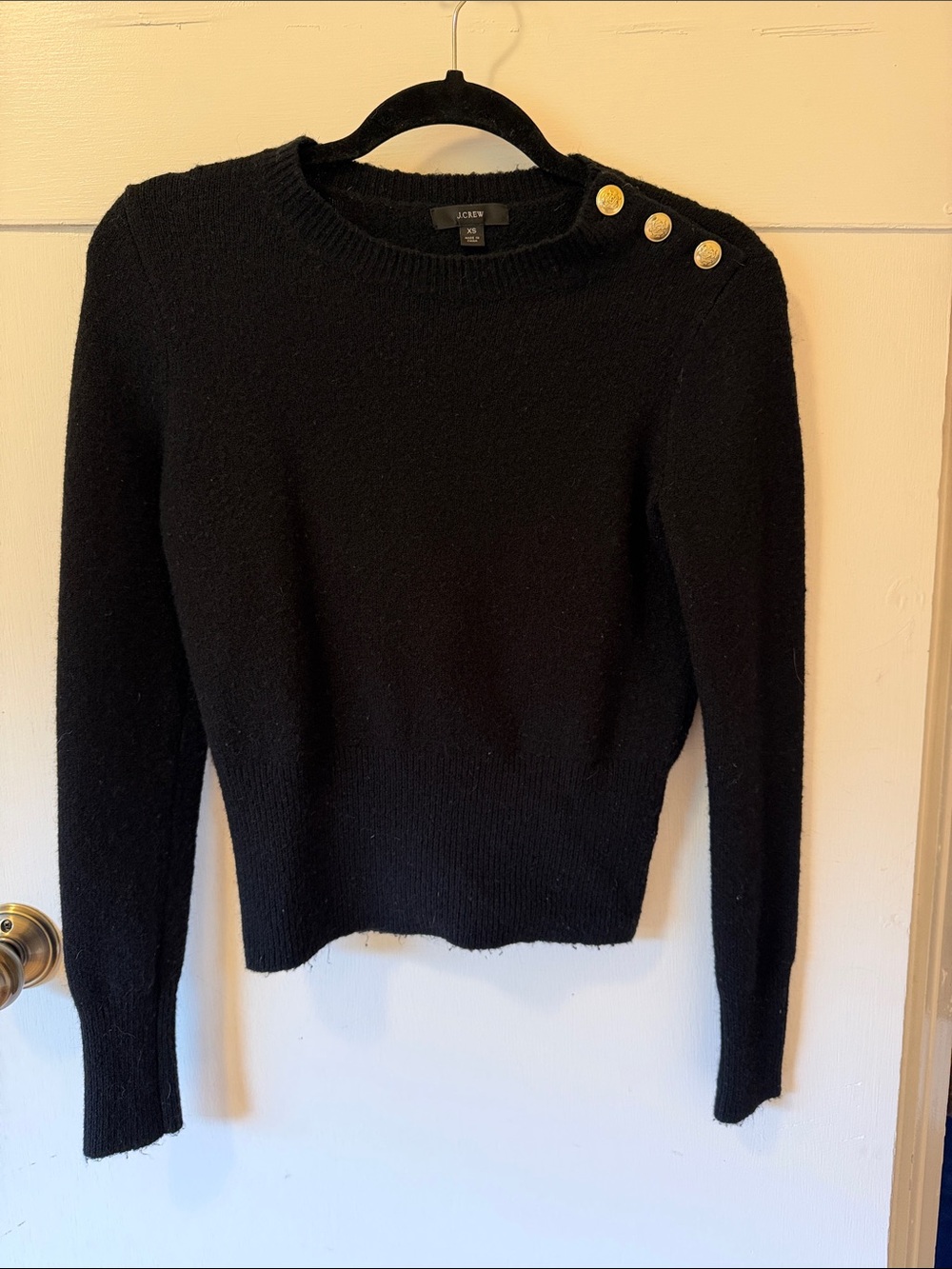 J. Crew Black Crewneck Sweater with Gold Buttons XS